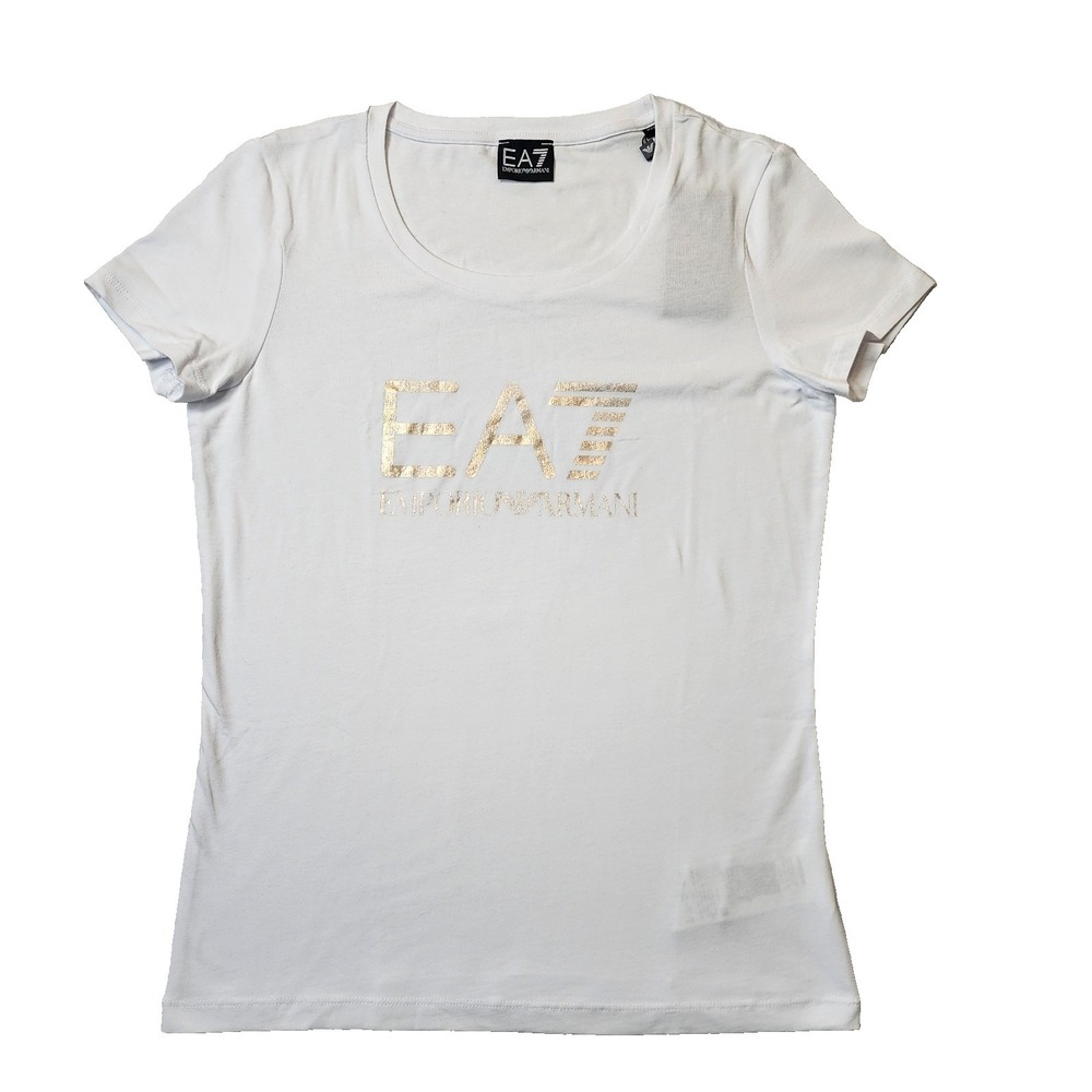 Emporio Armani EA7 T-shirt Womens Short Sleeve Print Tee White, Size L OEM NWT